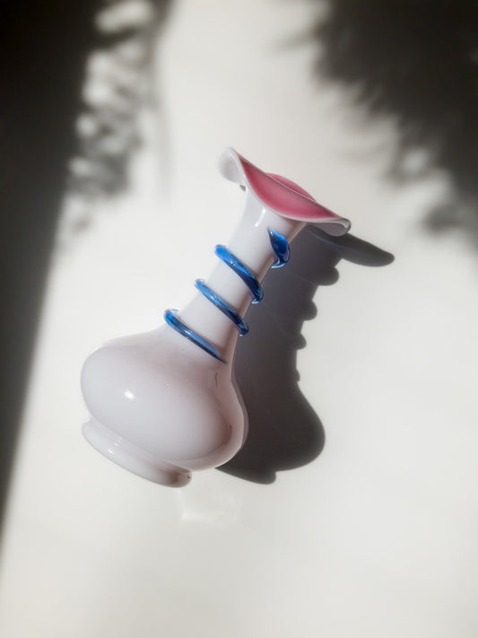 Vintage Opaline Glass Vase with a Swirl