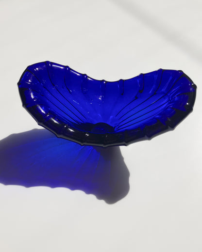 Cobalt blue v-shaped glass bowl
