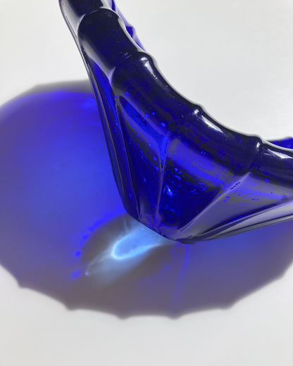 Cobalt blue v-shaped glass bowl