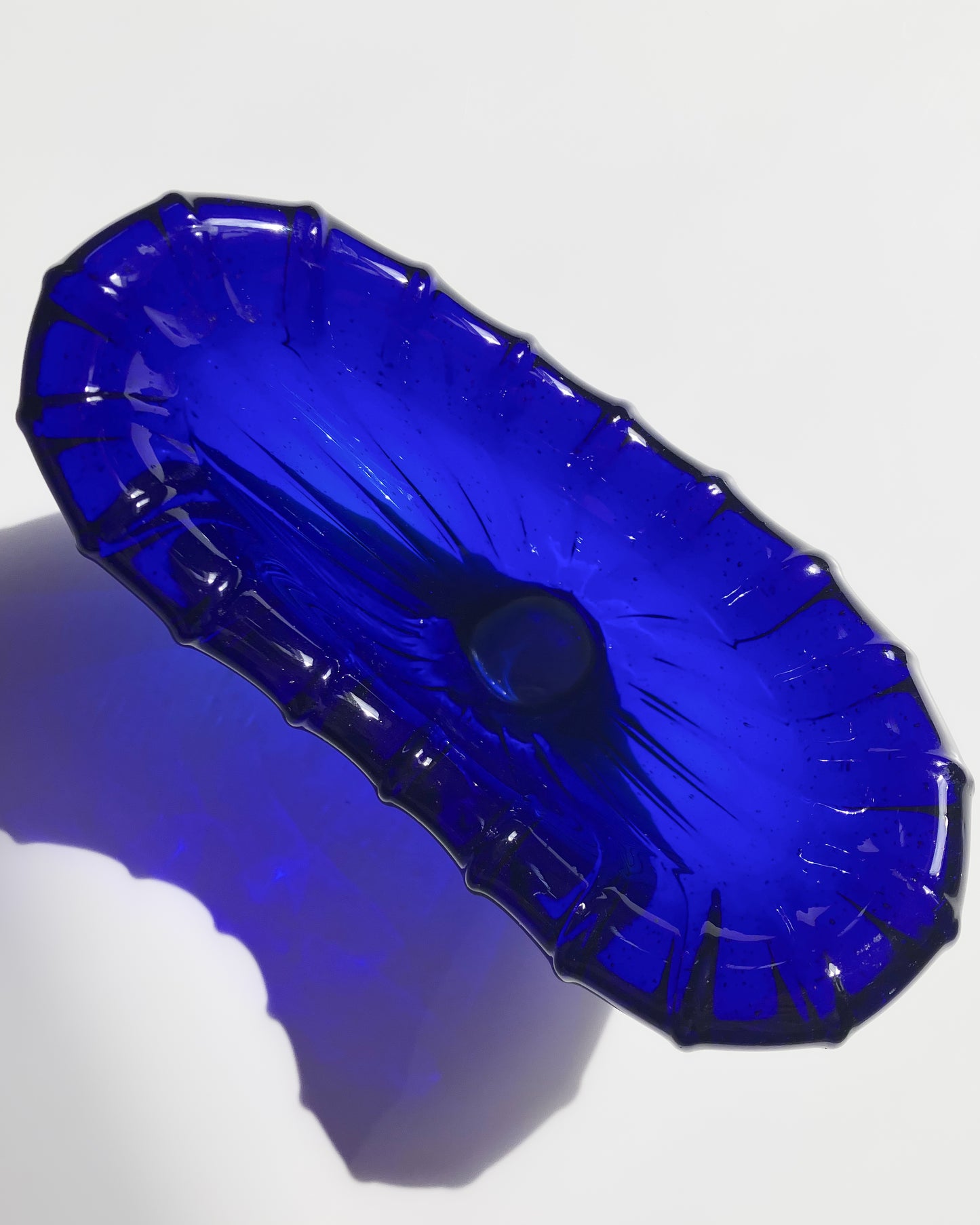 Cobalt blue v-shaped glass bowl