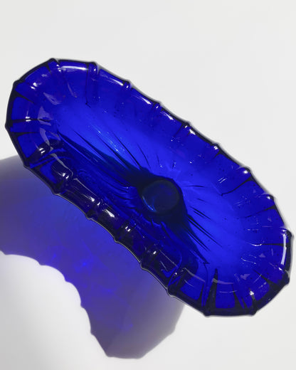 Cobalt blue v-shaped glass bowl