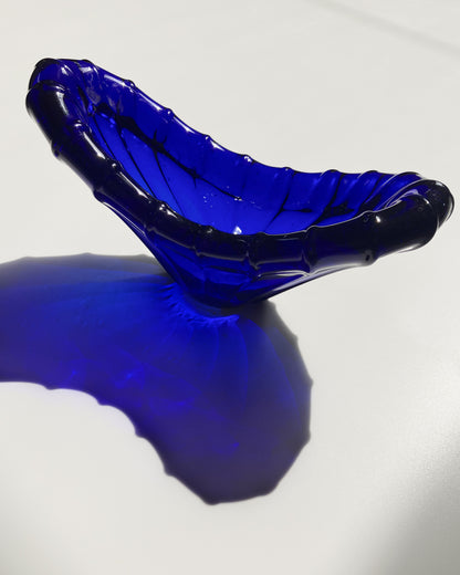 Cobalt blue v-shaped glass bowl