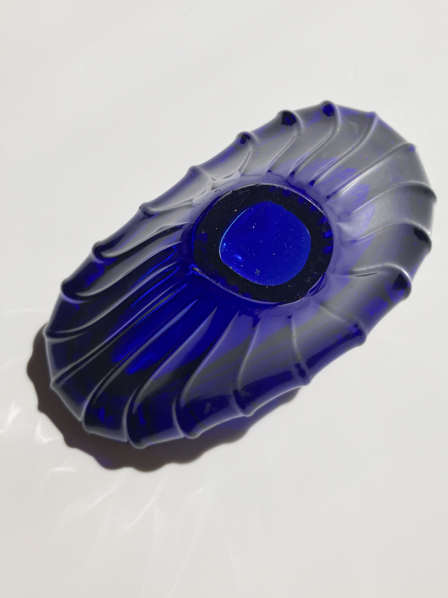 Cobalt blue v-shaped glass bowl