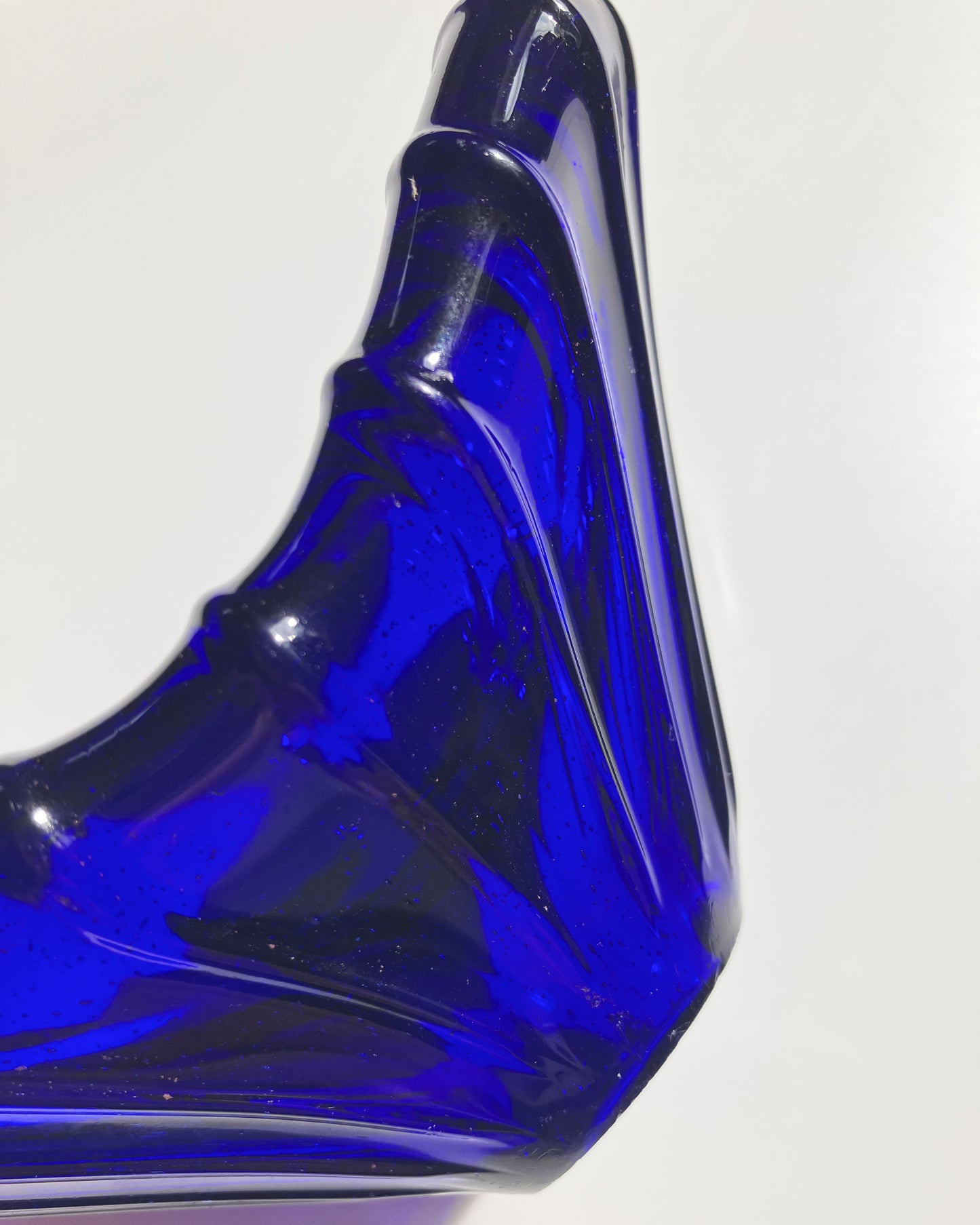 Cobalt blue v-shaped glass bowl