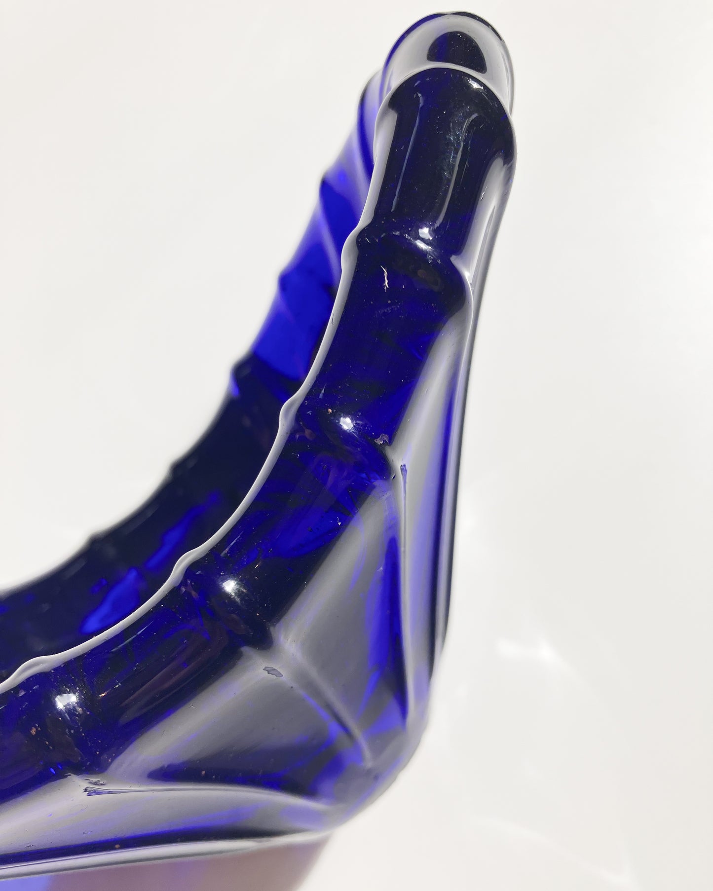 Cobalt blue v-shaped glass bowl