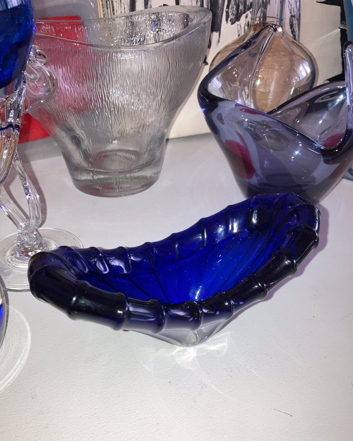 Cobalt blue v-shaped glass bowl