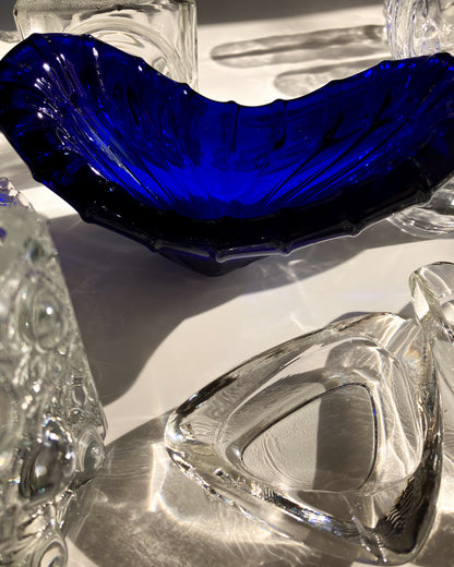 Cobalt blue v-shaped glass bowl