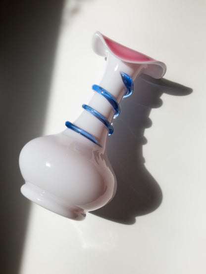 Vintage Opaline Glass Vase with a Swirl