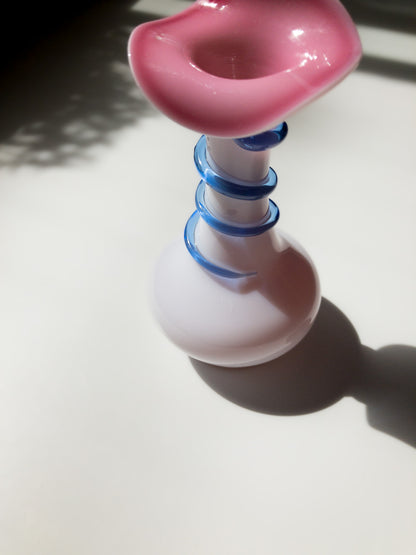 Vintage Opaline Glass Vase with a Swirl