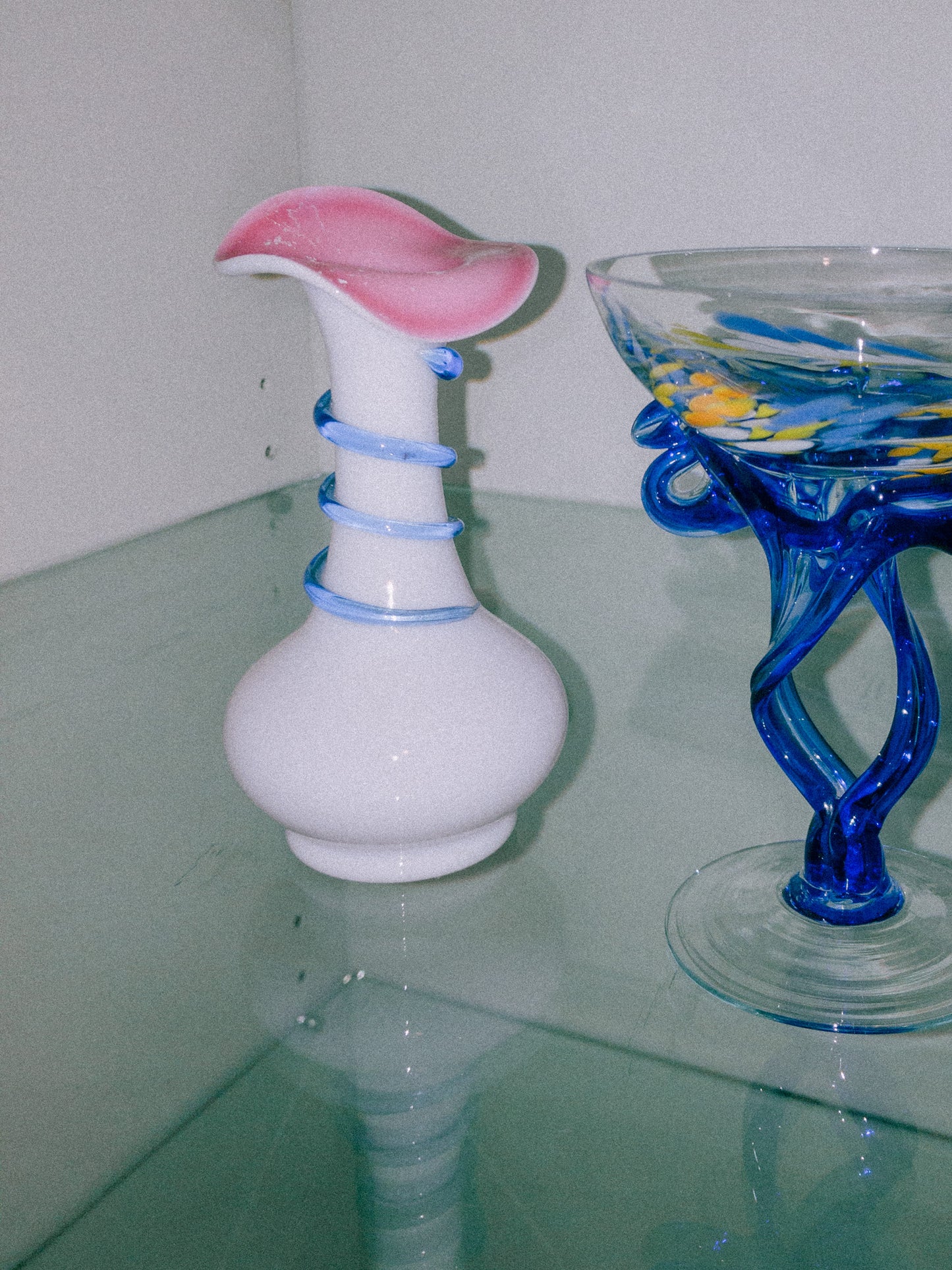 Vintage Opaline Glass Vase with a Swirl