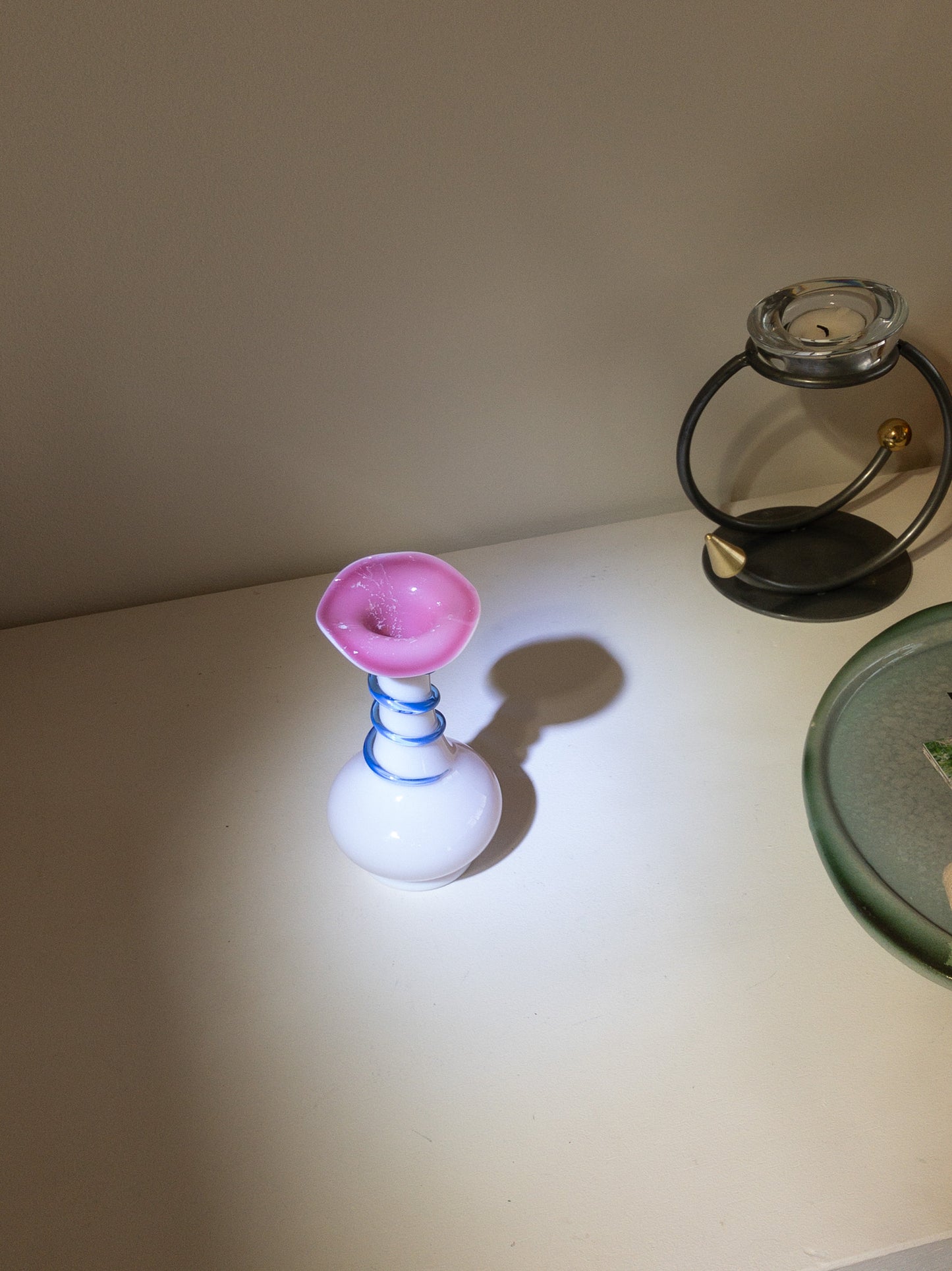 Vintage Opaline Glass Vase with a Swirl